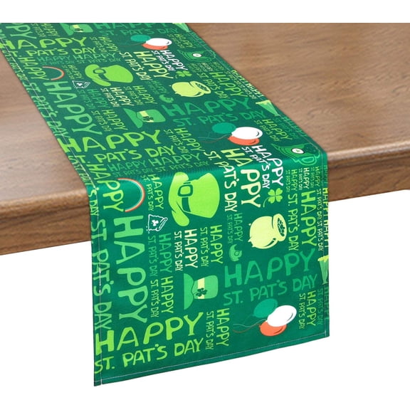 St Patrick''s Day Table Runner Shamrock Table Runner Green Hat Colorful Ribbon Waterproof Table Runner for St. Patty''s Day, Spring, Parties, Daily Use, 14 x 70 inch