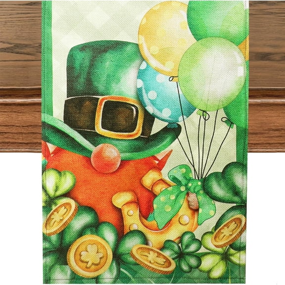 St. Patrick''s Day Table Runner, Spring Buffalo Plaid Table Linen Green Lucky Shamrock Gold Coin Holiday Dining Decorations for Home Holiday Kitchen Décor 72 Inch