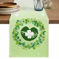 thumbnail image 1 of St. Patrick's Day Table Runner, Spring Shamrock Wreath Leaf Lips Ombre Green Washable Cotton Linen Table Runners 48 Inches Long, Dresser Scarf Runner for Nightstand/Coffee/End Tables 13''x48'', 1 of 9