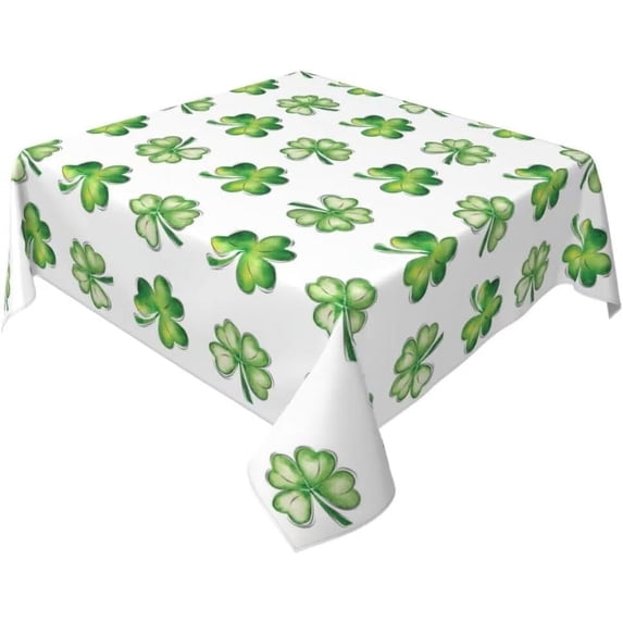St. Patrick''s Day Tablecloth 54x54 Inch Square Watercolor Shamrock Table Cloth Washable Wrinkle Resistant Rustic Lucky Green and White Table Cover for Holiday Party Dinner Decor
