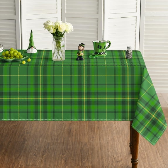 St. Patrick''s Day Tablecloth 60×120 Inch Rectangular, Green Buffalo Plaid Rural Style Washable Seasonal Table Cover for Party Picnic Dinner Decor