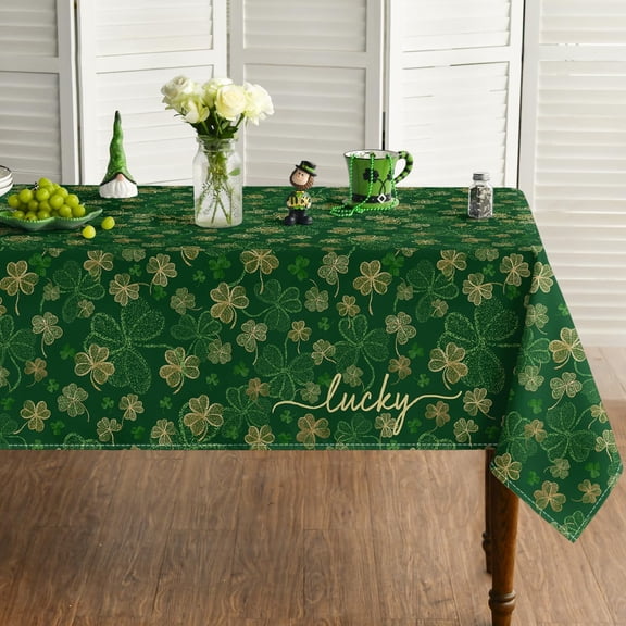 St. Patrick''s Day Tablecloth 60×84 Inch Rectangular, Green Shamrock Celtic Art Style Washable Seasonal Table Cover for Party Picnic Dinner Decor