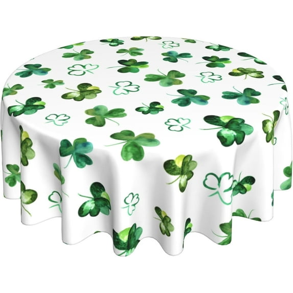 St.Patrick''s Day Tablecloth 60 Inch Round, Green Shamrock Table Cloth, Watercolor Clover Floral Tablecloths Polyester Fabric Farmhouse Decorative for Spring Home Kitchen Dining Party
