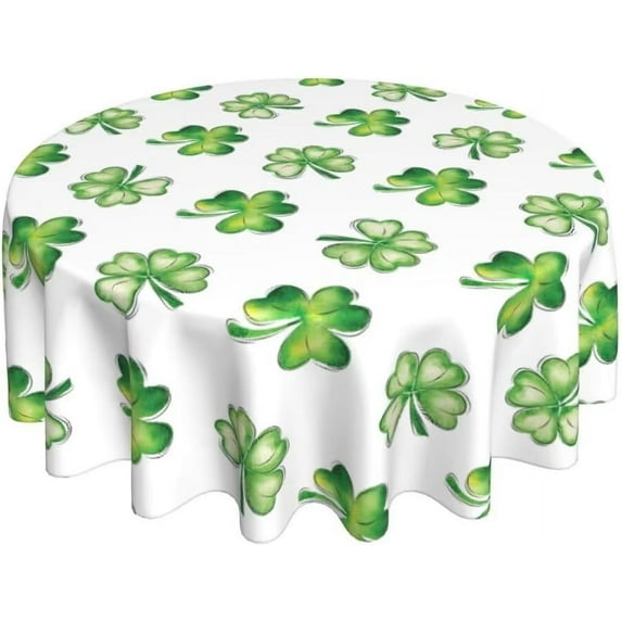 St. Patrick''s Day Tablecloth 60 Inch Round Watercolor Shamrock Table Cloth Washable Wrinkle Resistant Rustic Lucky Green and White Table Cover for Holiday Party Dinner Decor