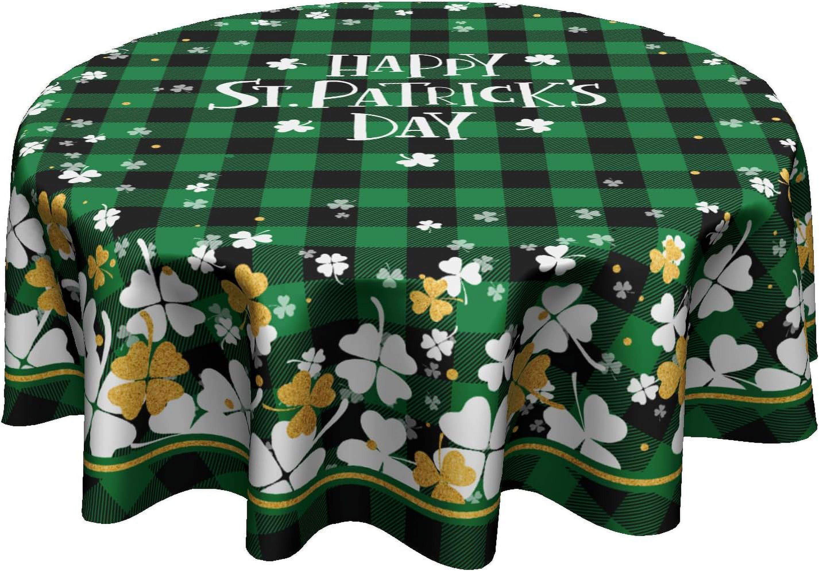 St.Patrick''s Day Tablecloth Gold Green Clover Round Tablecloth 60 Inch