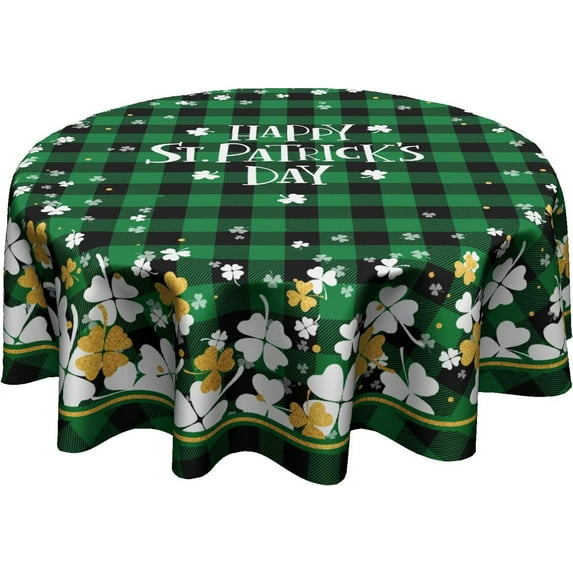 St.Patrick''s Day Tablecloth Gold Green Clover Round Tablecloth 60 Inch Lucky Shamrock Table Cloth for Farmhouse Kitchen Decor Polyester Fabric Green Buffalo Plaid Table Cover for Party Outdoor