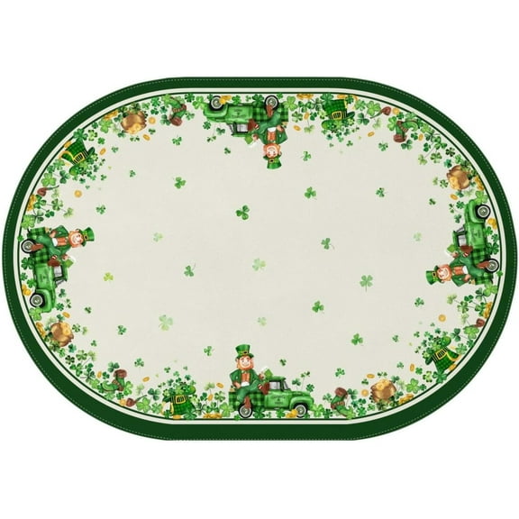 St. Patrick''s Day Tablecloth, Green Oval Tablecloth 52x74 Inch, Polyester Waterproof Tablecloth, Shamrock Elf St. Patrick''s Day Festive Kitchen Table Decoration for Dinner, Party