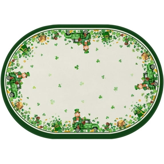 St. Patrick''s Day Tablecloth, Green Oval Tablecloth 52x74 Inch, Polyester Waterproof Tablecloth, Shamrock Elf St. Patrick''s Day Festive Kitchen Table Decoration for Dinner, Party