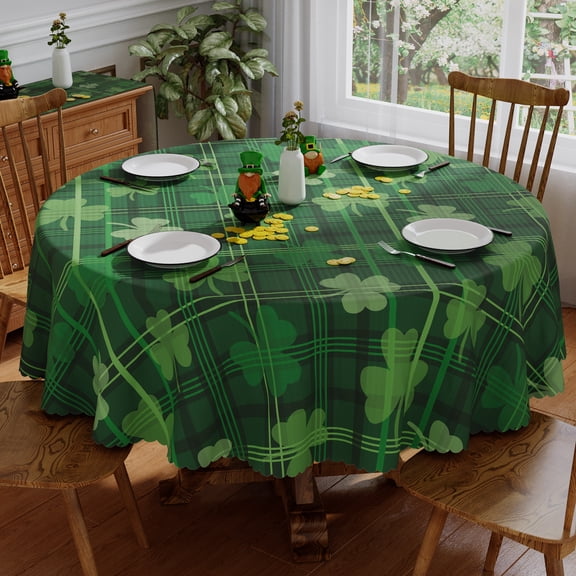 YIBAGA St Patrick's Day Tablecloth, Green Shamrock St Patricks Day Table Cover Spring Home Dining Table Decorations, 60 inch Diameter Round, Polyester