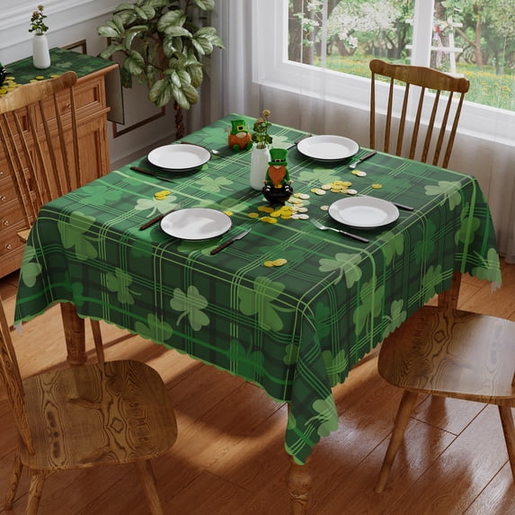 YIBAGA St Patrick's Day Tablecloth, Green Shamrock St Patricks Day Table Cover Spring Home Dining Table Decorations, 60 x 60 inch, Polyester
