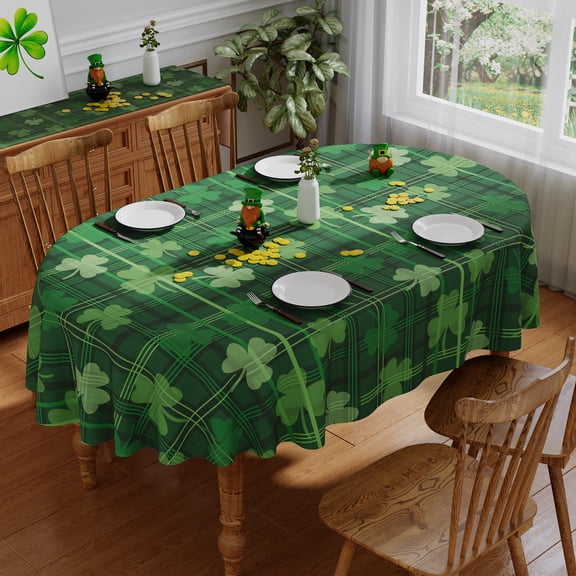 YIBAGA St Patrick's Day Tablecloth, Green Shamrock St Patricks Day Table Cover Spring Home Dining Table Decorations, 60 x 84 inch Oval, Polyester