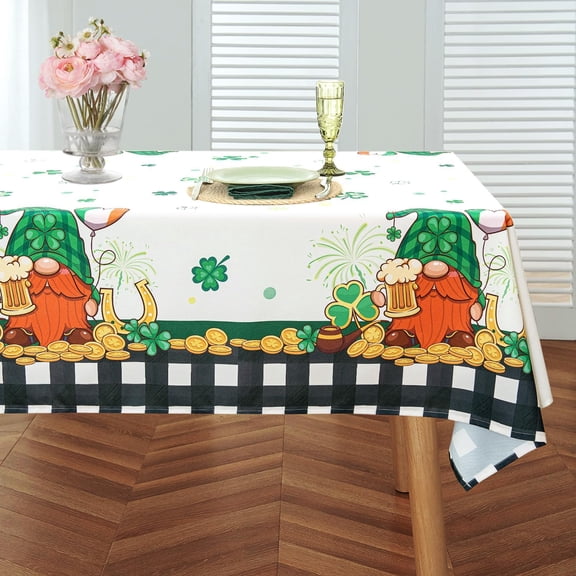 St. Patrick''s Day Tablecloth, Holiday Irish Clover Rectangle Table Cloth, Washable Shamrock Decorative Table Cover for Party Kitchen Dining Room, Black 60 x 84 Inch