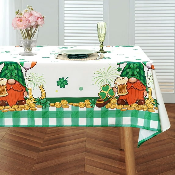 St. Patrick''s Day Tablecloth, Holiday Irish Clover Rectangle Table Cloth, Washable Shamrock Decorative Table Cover for Party Kitchen Dining Room, Green 60 x 84 Inch