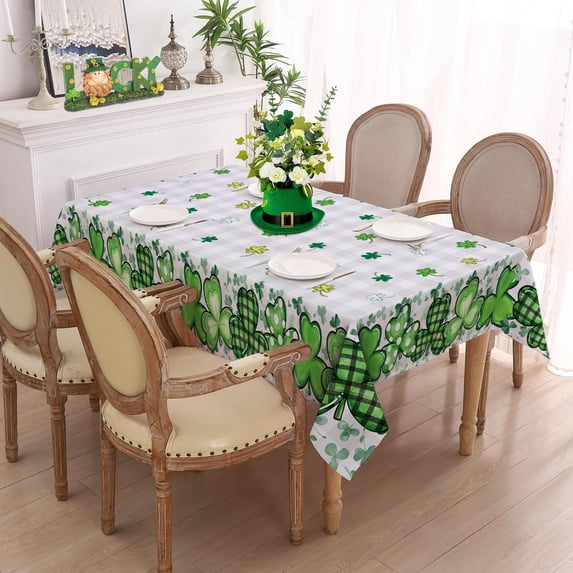St. Patrick''s Day Tablecloth Rectangle 60x120 Inch, Shamrock Tablecloth Buffalo Plaid Eucalyptus Table Cloth Decor for Dinner Party Picnic