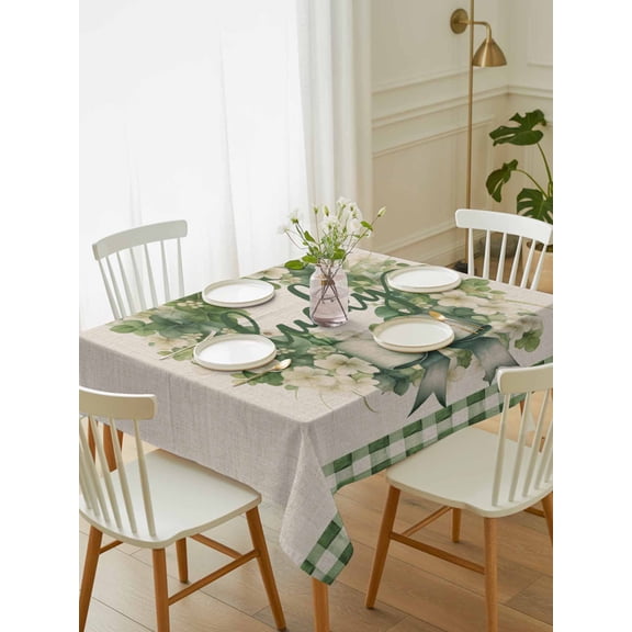 St. Patrick's Day, Tablecloth Rectangle Table Cloth 52x70, Waterproof Tablecloth Outdoor Table Cloth, Watercolor Leaves Floral Plaid Wreath Washable Table Cover for Kitchen Dinning Party