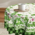 thumbnail image 1 of St. Patrick''s Day Tablecloth Round 60 Inch Green Leaves Shamrock Pink Floral Decor Wrinkle Free Tablecloth Buffalo Plaid Tablecover for Holiday Party Picnic Dinner, 1 of 8