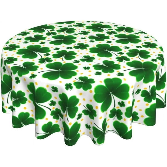 St. Patrick''s Day Tablecloth Round 60 Inch Green Shamrock Saint Patricks Day Table Cloth Water Resistant Washable Polyester Table Cover for Kitchen Dining Table Party Decorations