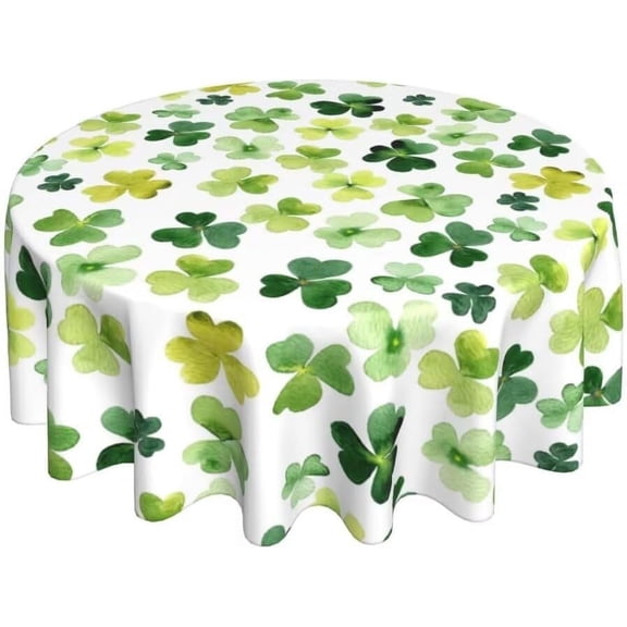 St. Patrick''s Day Tablecloth Round 60 Inch Green Watercolor Shamrock Table Cloth Dust-Proof Wrinkle Resistant Rustic Spring Table Covers for Holiday Party Dining