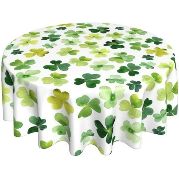 St. Patrick''s Day Tablecloth Round 60 Inch Green Watercolor Shamrock Table Cloth Dust-Proof Wrinkle Resistant Rustic Spring Table Covers for Holiday Party Dining