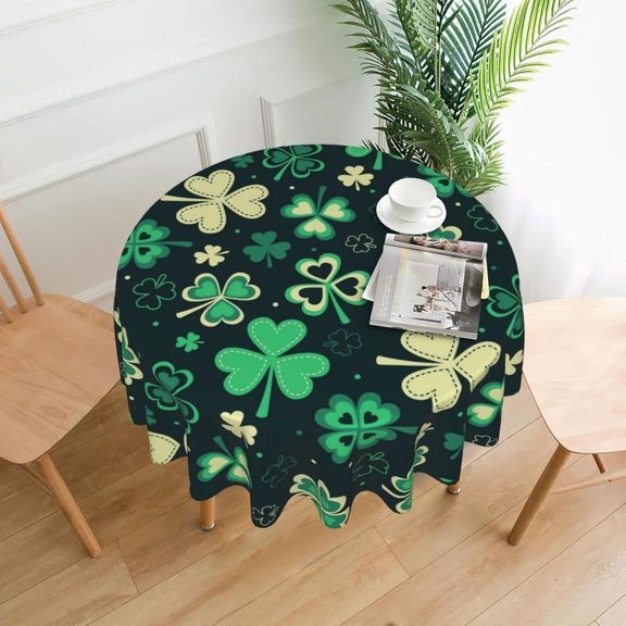 St. Patrick''s Day Tablecloth, Shamrock Table Cloth for Party Decoration, Round 60 Inch, Green Leaf Themed Tablecloths for Dinner Kitchen Party Picnic