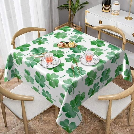 St.Patrick''s Day Tablecloth Square 54x54 Inch Green Watercolor Shamrock Table Cloth,Stain Resistance Polyester Spring Table Covers for Kitchen Dining,Small Tablecloth for Party Picnic