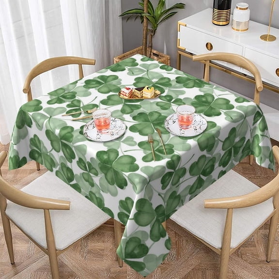 St.Patrick''s Day Tablecloth Square 54x54 Inch,Sage Green Shamrock Table Cloth,Stain Resistance Polyester Spring Holiday Table Covers for Kitchen Dining Parties Picnic