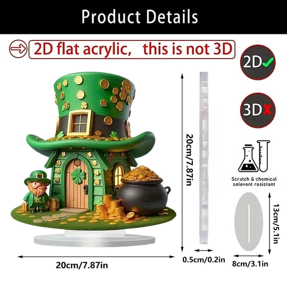 St. Patrick‘s Day Tabletop Shamrock: Green Acrylic Four-Leaf Clover Decoration, Irish Festival Home & Office Desk Holiday Decor Piece