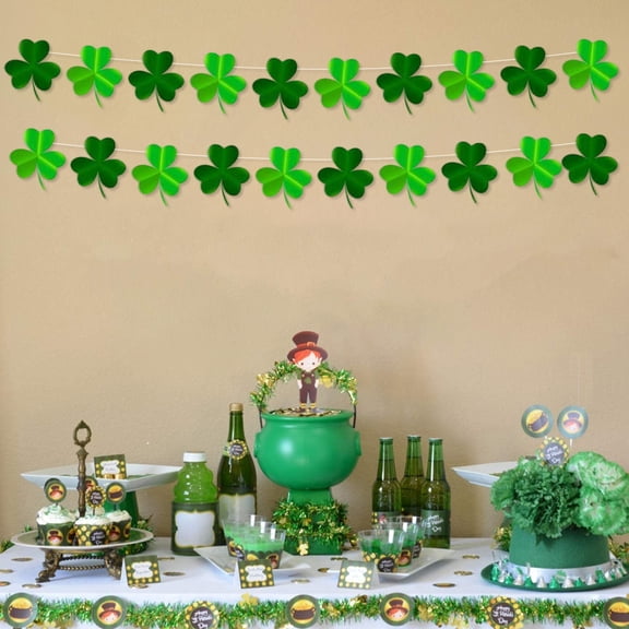 St. Patrick's Day Tableware Set, Green Lucky Shamrock and Plaid Disposable Plates, Cups, Napkins, Forks, Spoons, Knives, Straws, Banner for St. Paddy's Day, Irish-Themed Birthday Party Supplies