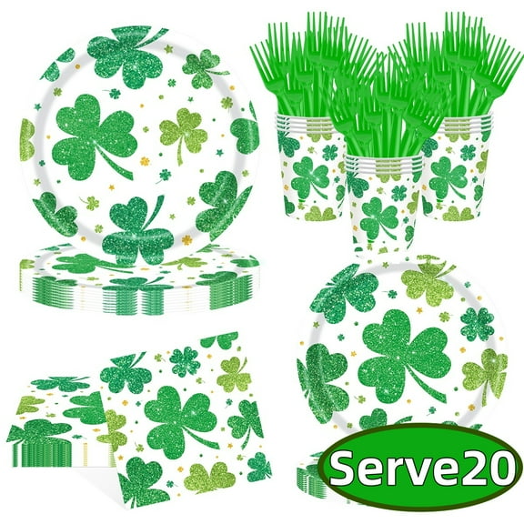 St. Patrick's Day Tableware Set,Irish Festival Party Disposable Napkins Paper Plates and Paper Cups Tableware Set Serves24