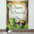 thumbnail image 1 of St. Patrick`s Day Tapestry, Happy Celebration with Text on Wooden Planks Gold and Hat Irish Tradition, Wall Hanging for Bedroom Living Room Dorm Decor, 40W X 60L Inches, Multicolor, by Ambesonne, 1 of 2