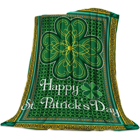 St. Patrick''s Day Theme Retro Celtic Knots Lucky Clover Irish Decor Fleece Blanket Lightweight Super Soft Microfiber Warm Fuzzy Plush Cozy Luxury Bed Blankets 60'''' x 80''''