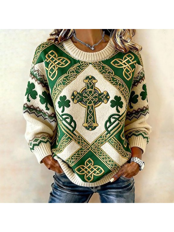 St Patrick's Day Themed Cozy Sweater Crewneck Women's Hoodless Casual Sweatshirt For Irish Celebration And Everyday Wear