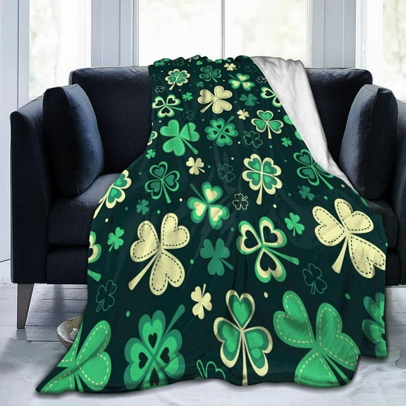 St. Patrick''s Day Throw Blanket, Ireland Clovers Blanket, Super Soft Warm Shamrock Throw Blanket for Couch Sofa Chair Office Bedding Fuzzy Blanket Gifts 40"x50"