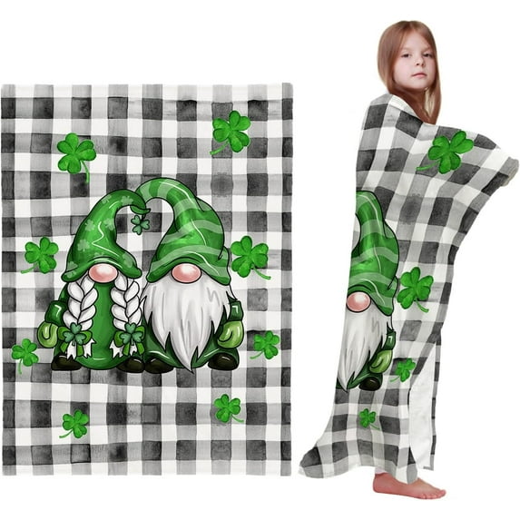 St. Patrick''s Day Throw Blankets, Buffalo Plaid Shamrock Gnome Elf Soft Fleece Blanket Decorative for Home Sofa Couch Chair Living Bedroom,30x40 Inches, Seasonal Spring Holiday Farmhouse Decoration