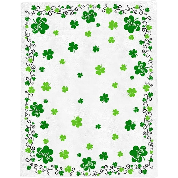 St. Patrick''s Day Throw Blankets, Green Shamrock Irish Clover Soft Fleece Blanket Decorative for Home Sofa Couch Chair Living Bedroom,50x60 inches, Seasonal Spring Holiday