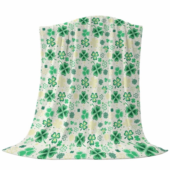 St. Patrick's Day Throw Flannel Blanket Shiny Green Yellow Lucky Shamrocks Plant Yellow Super Soft Cozy Bed Blanket, Lightweight Plush Fuzzy Bed Throw for Bedroom Sofa Couch Living Room 60x80In,
