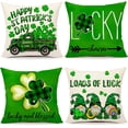thumbnail image 1 of St. Patrick''s Day Throw Pillow Covers 20 x 20 Inch Set of 4, Lucky Shamrock Truck Spring Farmhouse Holiday Green Cushion Case for Home Sofa Couch Decoration TH171-20, 1 of 6