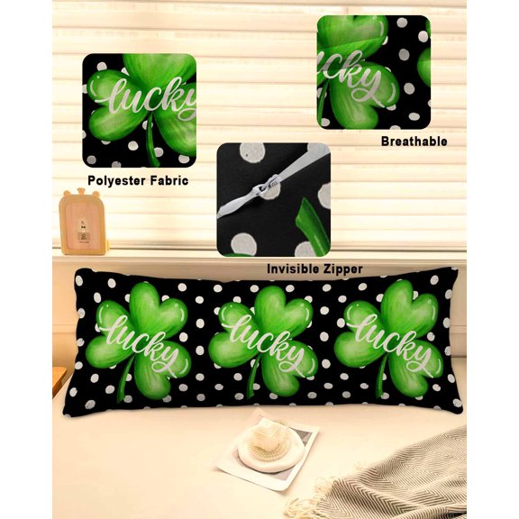 St. Patrick's Day Throw Pillow Covers, Green Lucky Black White Polka Dots Soft Breathable Pillow Cases with Invisible Zipper for Sleeping, Long Body Pillowcases for Couch Bed Sofa Chair 20x54 Inches
