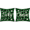 thumbnail image 1 of St. Patrick‘s Day Throw Pillow Covers Set of 2 Lucky Charm Shamrock Cushion Cover White Clovers Pillow Cases Green Black Buffalo Plaid Decorative Pillowcase for Home Decor 16x16 Inch, 1 of 6