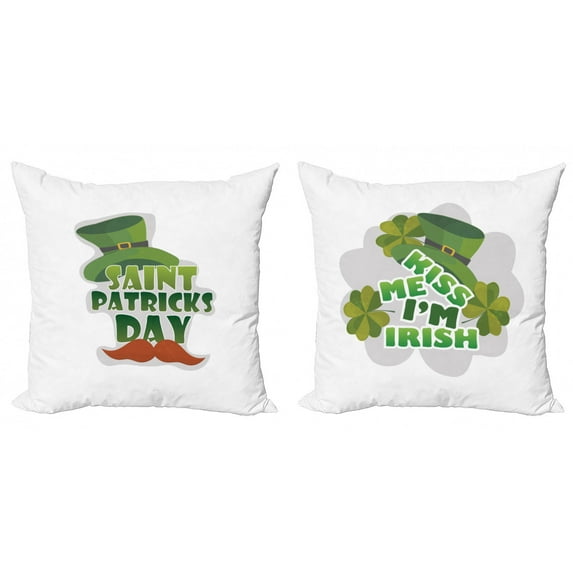 Ambesonne St Patrick's Day Throw Pillow Cover 2 Pack, Kiss Me I'm Irish, 20", Green Dark Orange