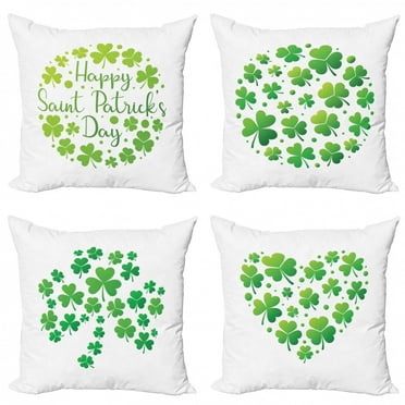Ambesonne St. Patrick's Day Throw Pillow Cover 4 Pack, Holiday Lettering, 24", White and Green