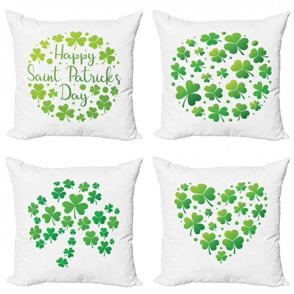 Ambesonne St. Patrick's Day Throw Pillow Cover 4 Pack, Holiday Lettering, 16", White and Green