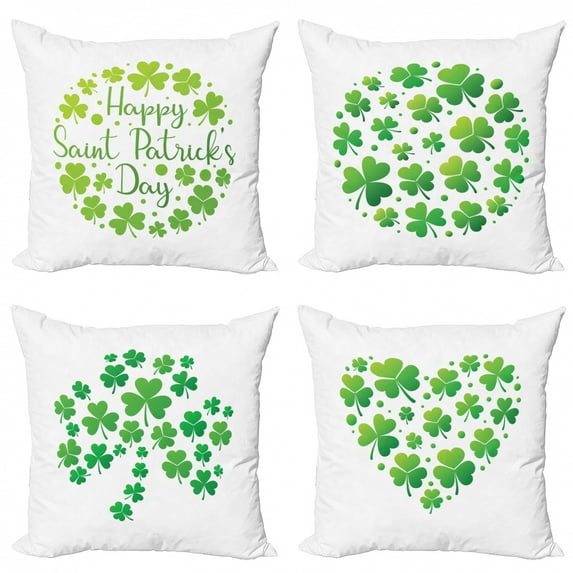 Ambesonne St. Patrick's Day Throw Pillow Cover 4 Pack, Holiday Lettering, 18", White and Green