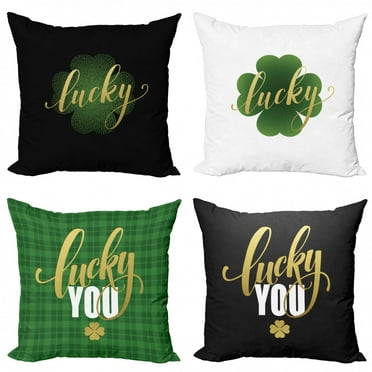Ambesonne St. Patrick's Day Throw Pillow Cover 4 Pack, Irish Folklore, 16", Charcoal Grey Green White
