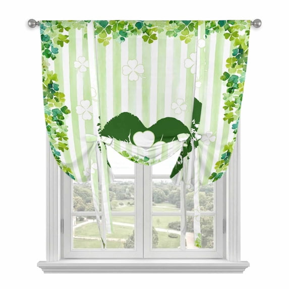 St. Patrick's Day Tie Up Curtains for Windows, Adjustable Balloon Window Shades, Lucky Shamrock Leaves Lips Green Stripes Kitchen Window Treatments Farmhouse Short Curtains with Rod Pocket 42"x45"