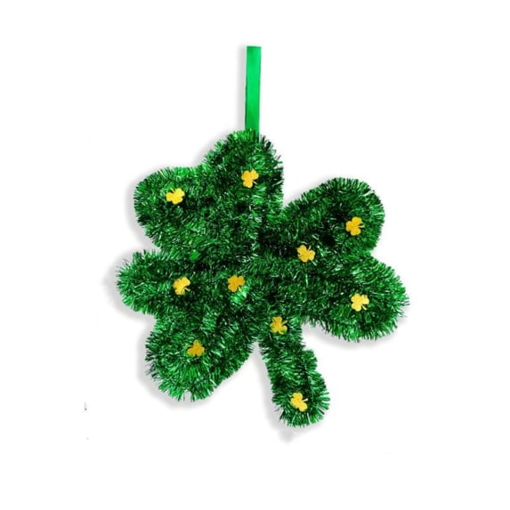 St. Patrick's Day Tinsel Wreath,Tinsel Shamrock and Hat Hanging Decoration, Green Tinsels Garland for Irish Saint Patrick's Party Home Wall Decoration
