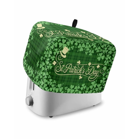 St Patrick's Day Toaster Cover 4 Slice, Large Kitchen Appliance Covers, Green Shamrocks Farmhouse Checked Rustic Toaster Oven Cover with Loop, Bread Machine Cover Polyester Dust Cover Protection