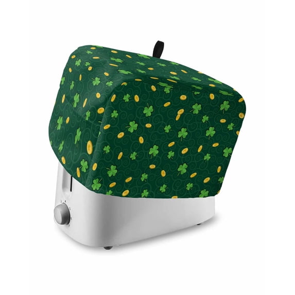 St. Patrick's Day Toaster Cover 4 Slice, Large Kitchen Appliance Covers, Lucky Shamrock Gold Coin Minimalist Green Toaster Oven Cover with Loop, Bread Machine Cover Polyester Dust Cover Protection