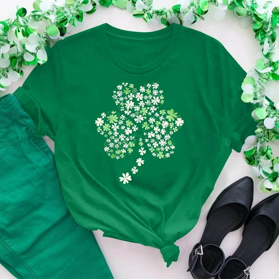 St. Patrick's Day Top, Women Short Sleeve T Shirt, Round Neck Tshirts Women's St. Patrick's Day Printed Tops Crew-Neck Short-Sleeved Pullover Blouse Tops Casual Fashion Shirt