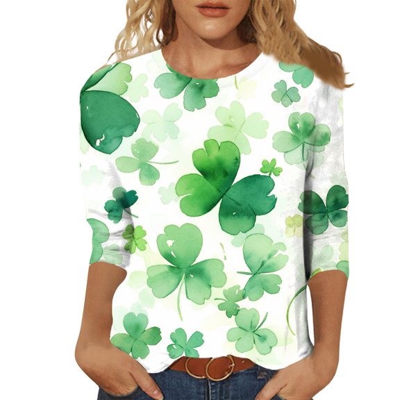 St. Patrick's Day Tops for Women Casual Three Quarter Sleeve Plus Size Women'S Blouses